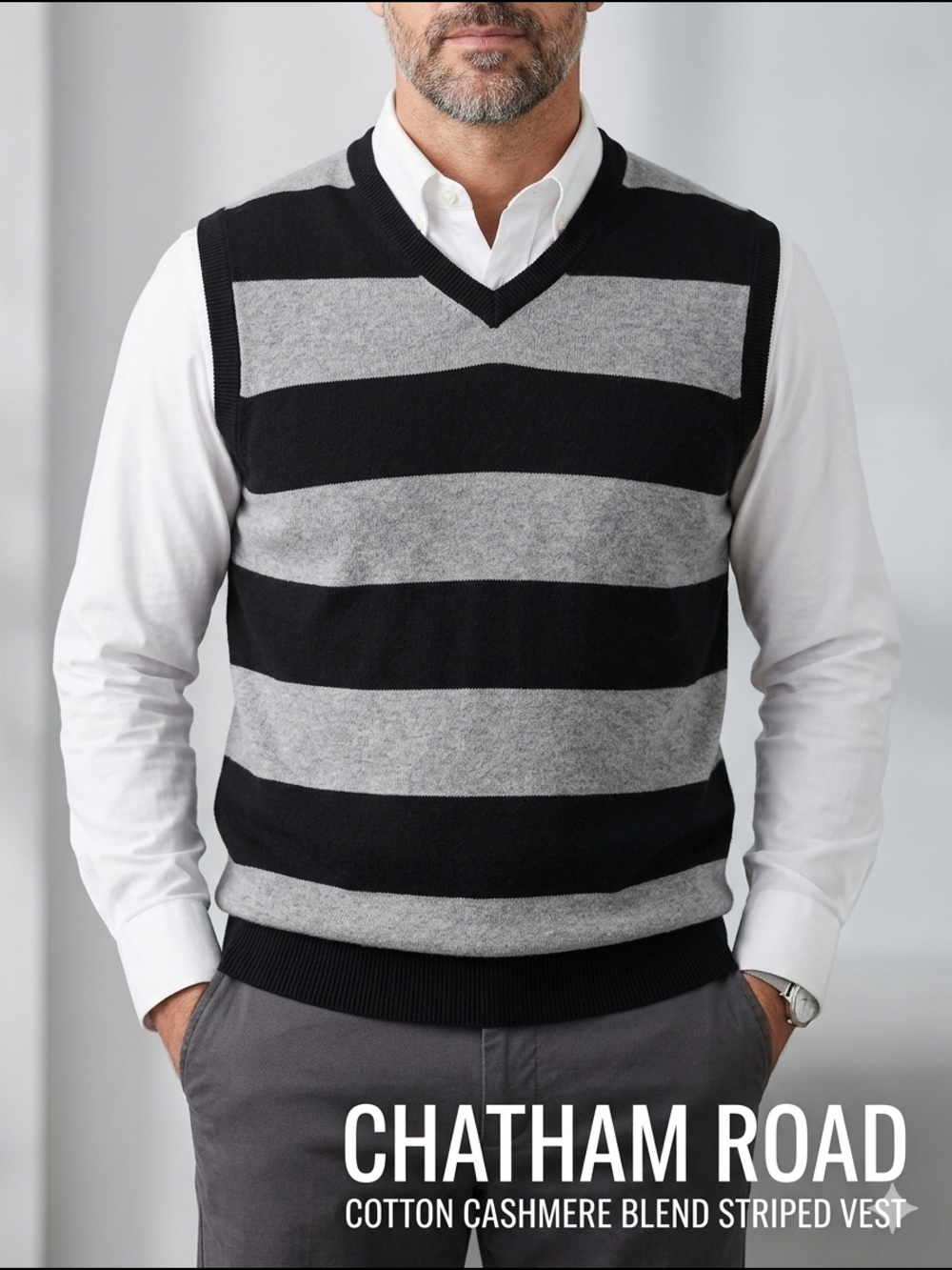 Chatham Road Cotton Cashmere Striped Sweater Vest - Men’s XL